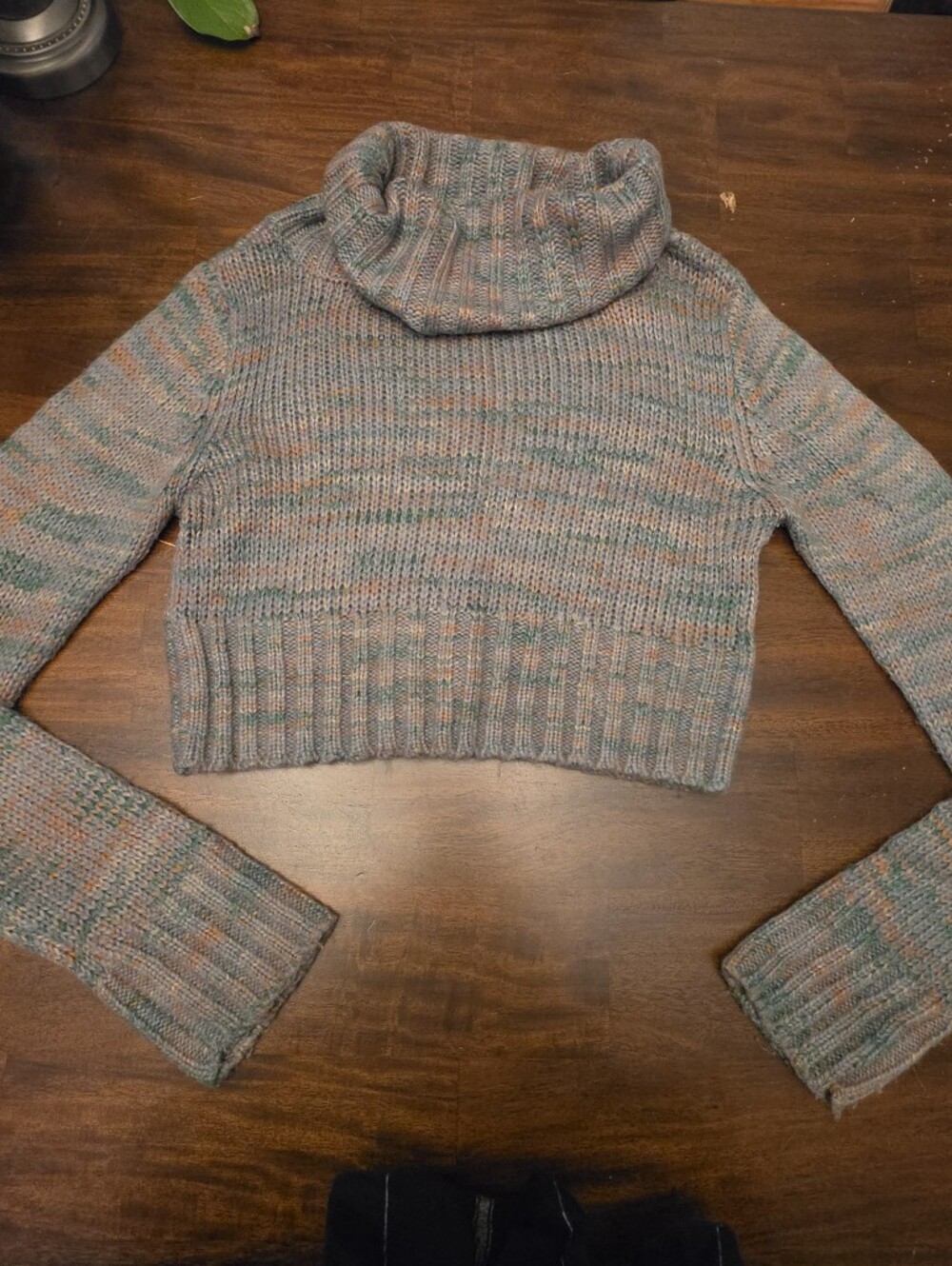 Forever Multicolor Cropped Cowl Neck Sweater – Space Dye Chunky Knit, Size M